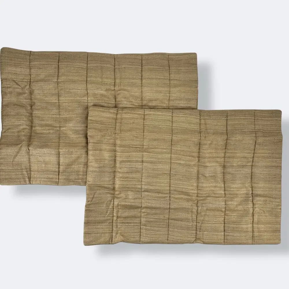 Restoration Hardware Raw Silk Channel Stitched Sham Standard Sz Set Wheat